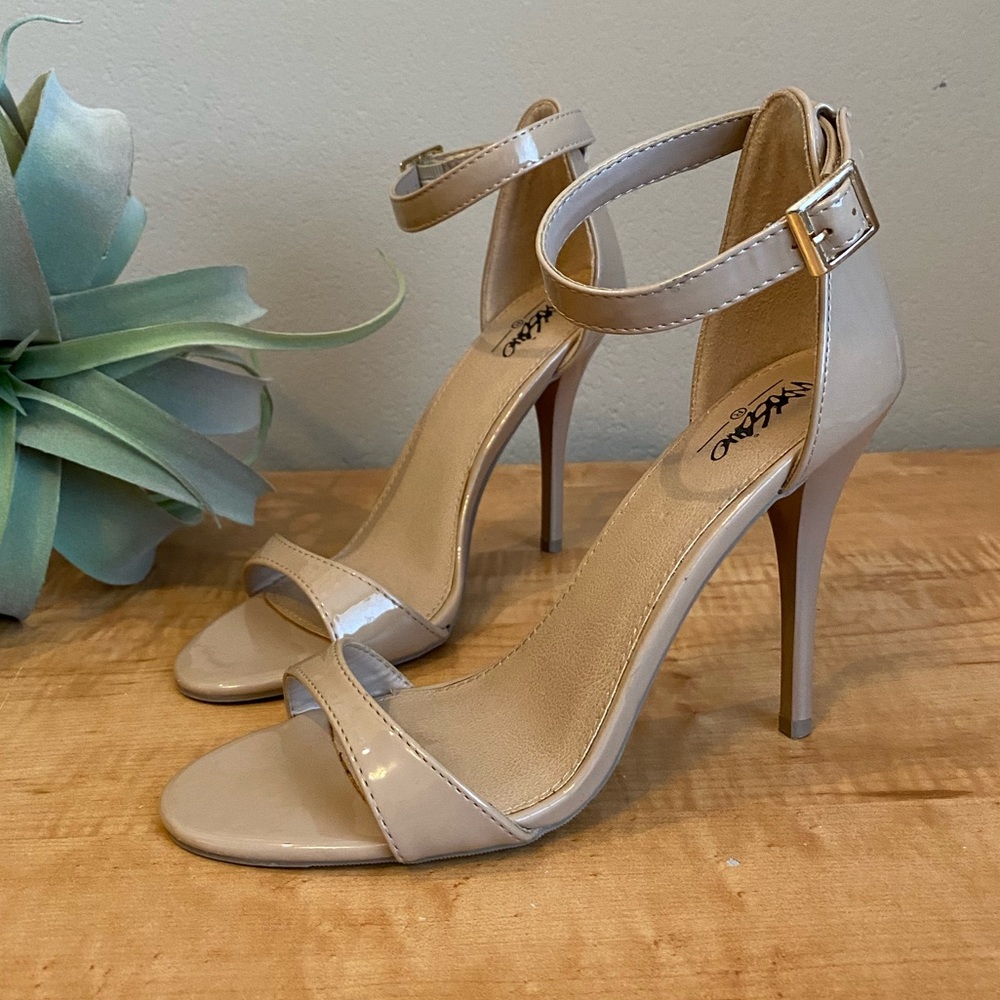Taupe two-strap heels